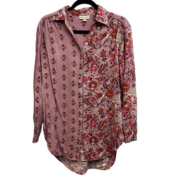 Knox Rose Purple Floral Linen Blend High Low Button Up Blouse  Size Small Casual - Picture 1 of 7